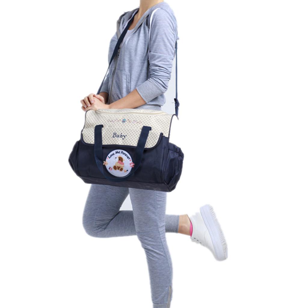 5pcs Baby Diaper Nappy Changing Mat Bags Tote Mummy Handbag Dark Blue