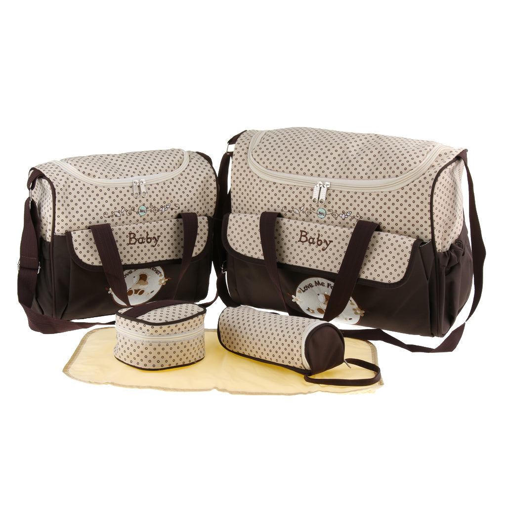5pcs Baby Diaper Nappy Changing Mat Bags Tote Mummy Handbag Coffee