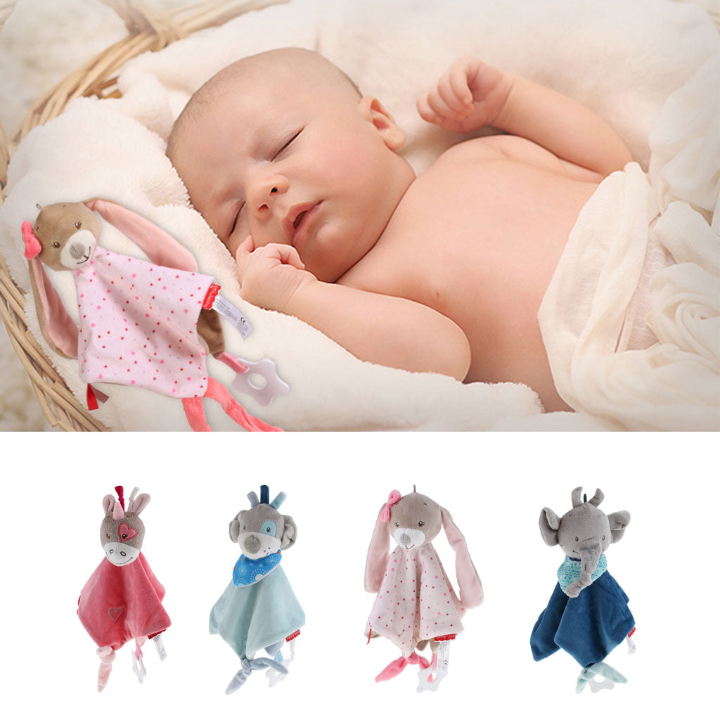 Plush Blanket Teething Security Tag Baby Safety Blanket Blue Dog