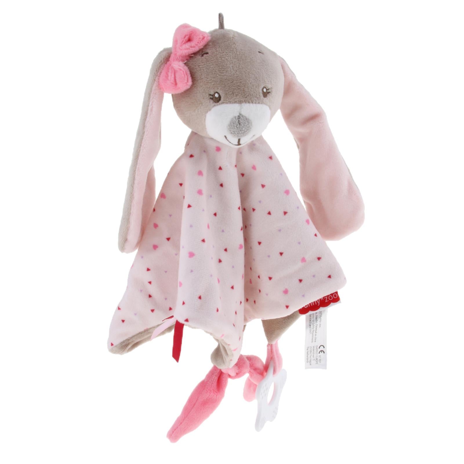 Plush Blanket Teething Security Tag Baby Safety Blanket Pink Rabbit