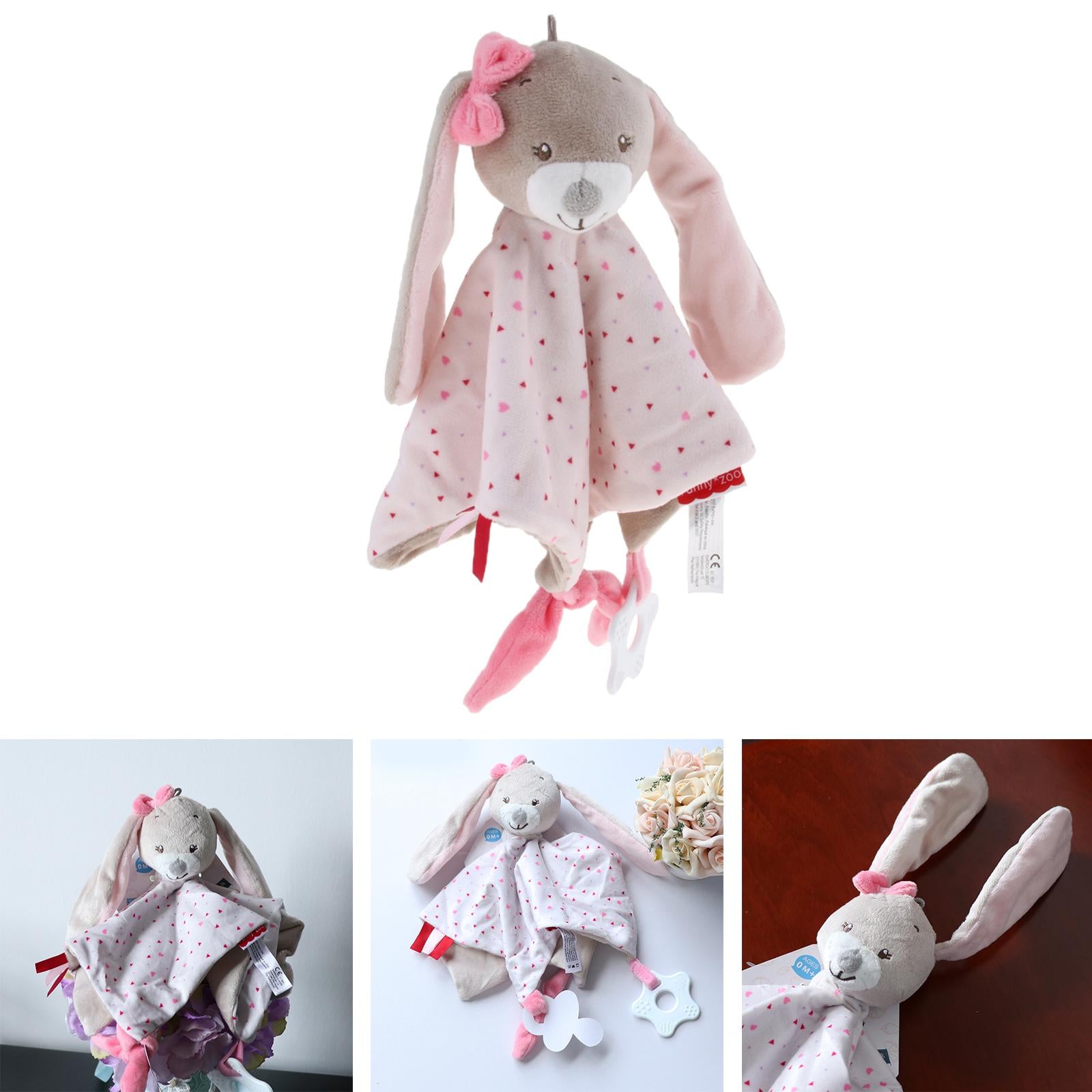 Plush Blanket Teething Security Tag Baby Safety Blanket Pink Rabbit