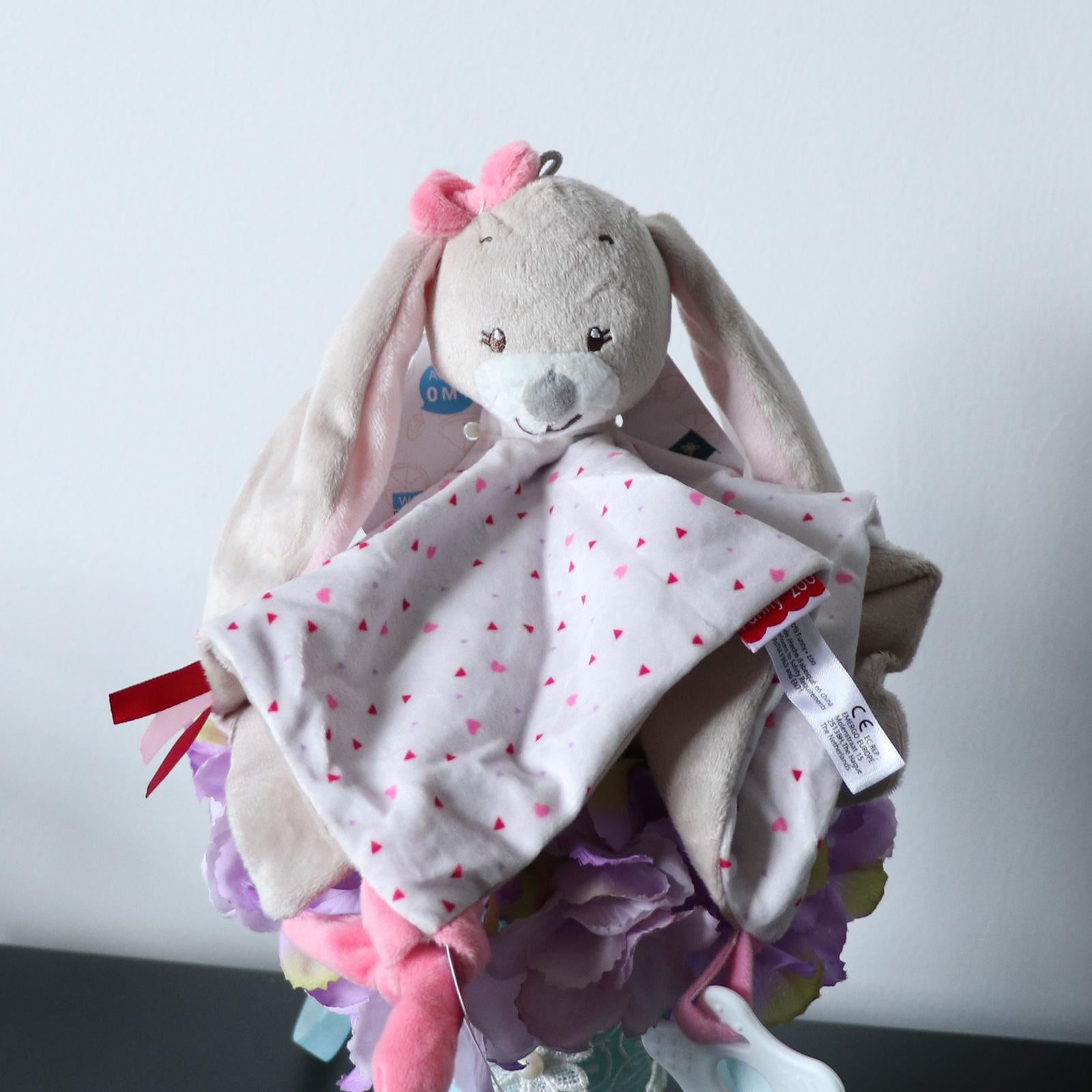 Plush Blanket Teething Security Tag Baby Safety Blanket Pink Rabbit