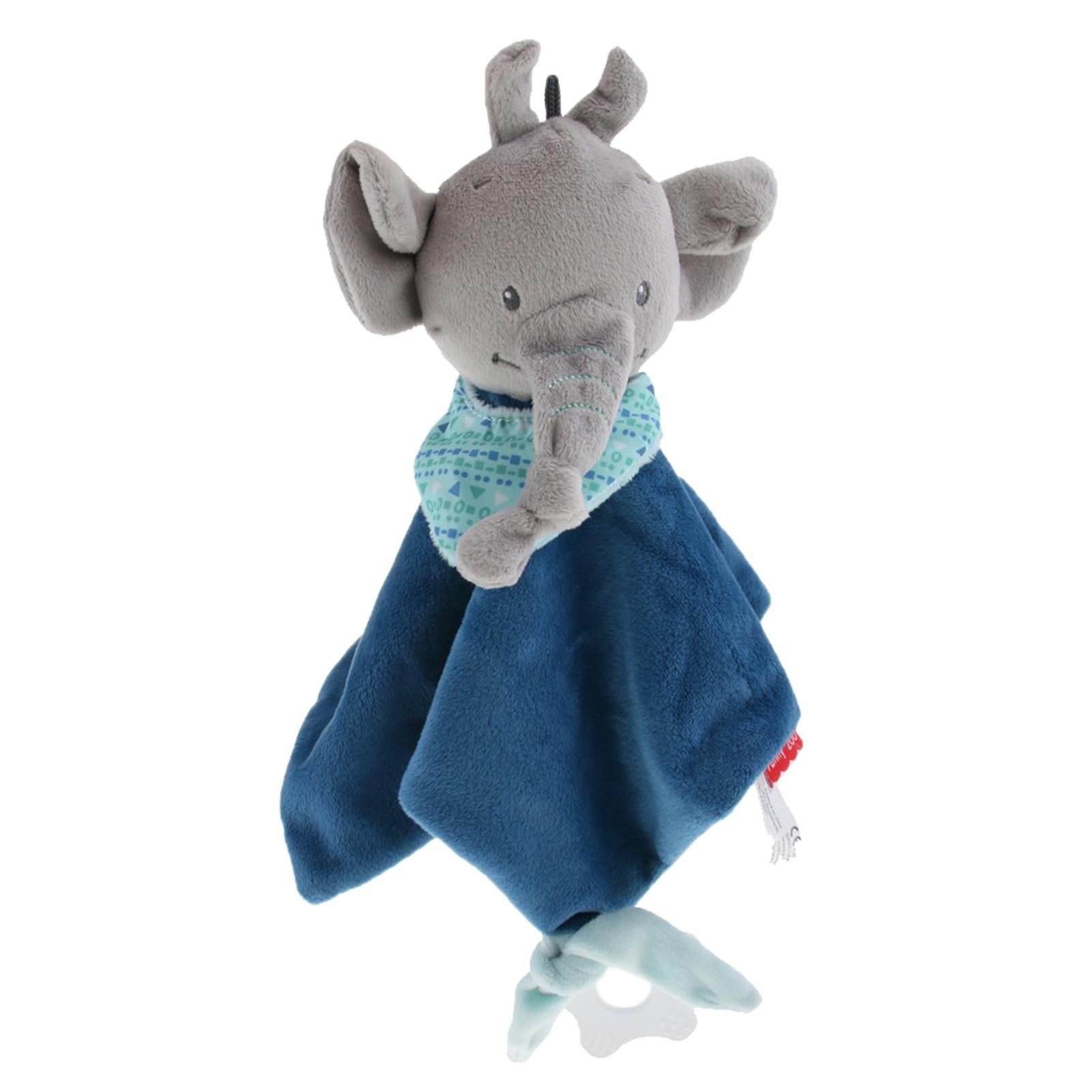 Plush Blanket Teething Security Tag Baby Safety Blanket Dark blue Elephant