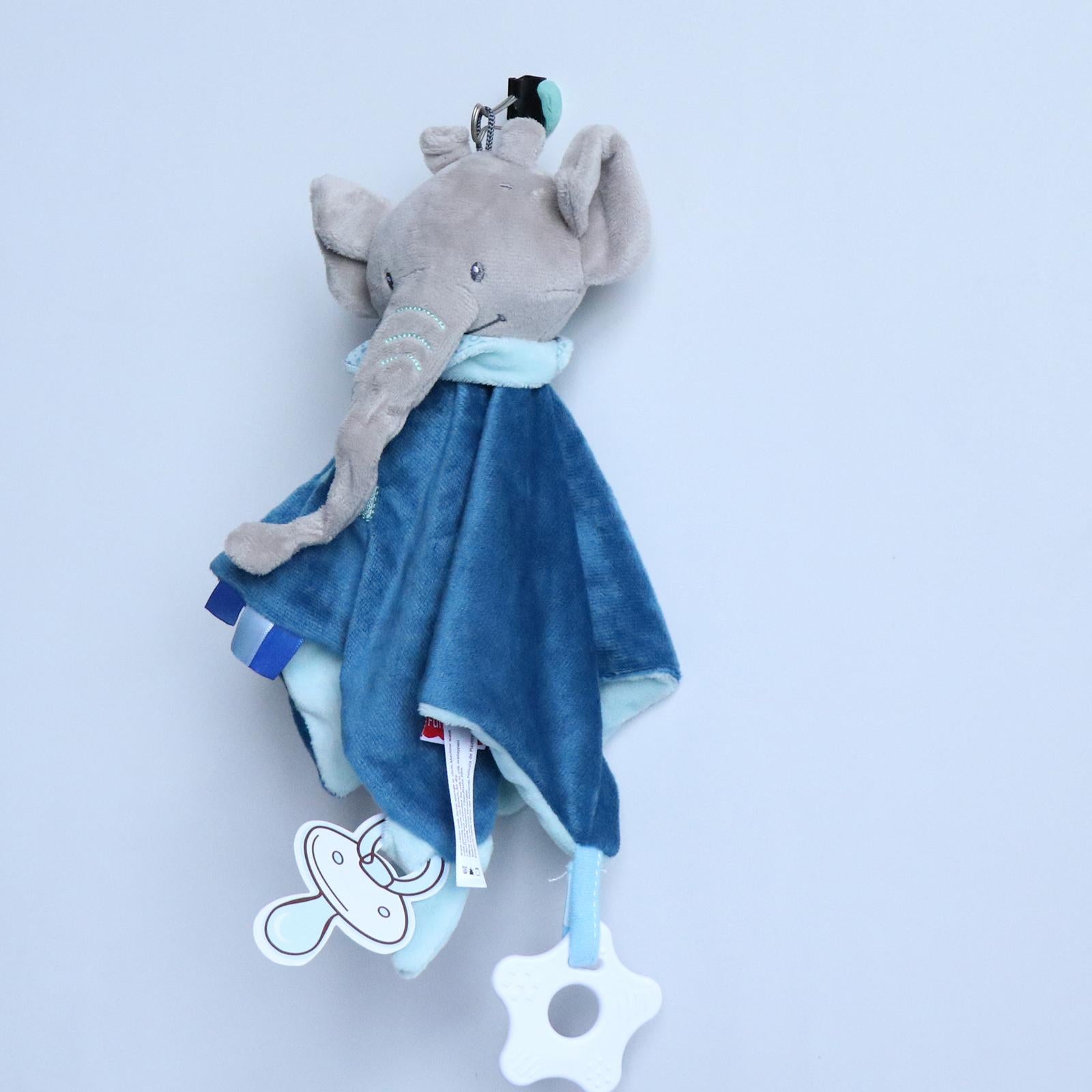 Plush Blanket Teething Security Tag Baby Safety Blanket Dark blue Elephant