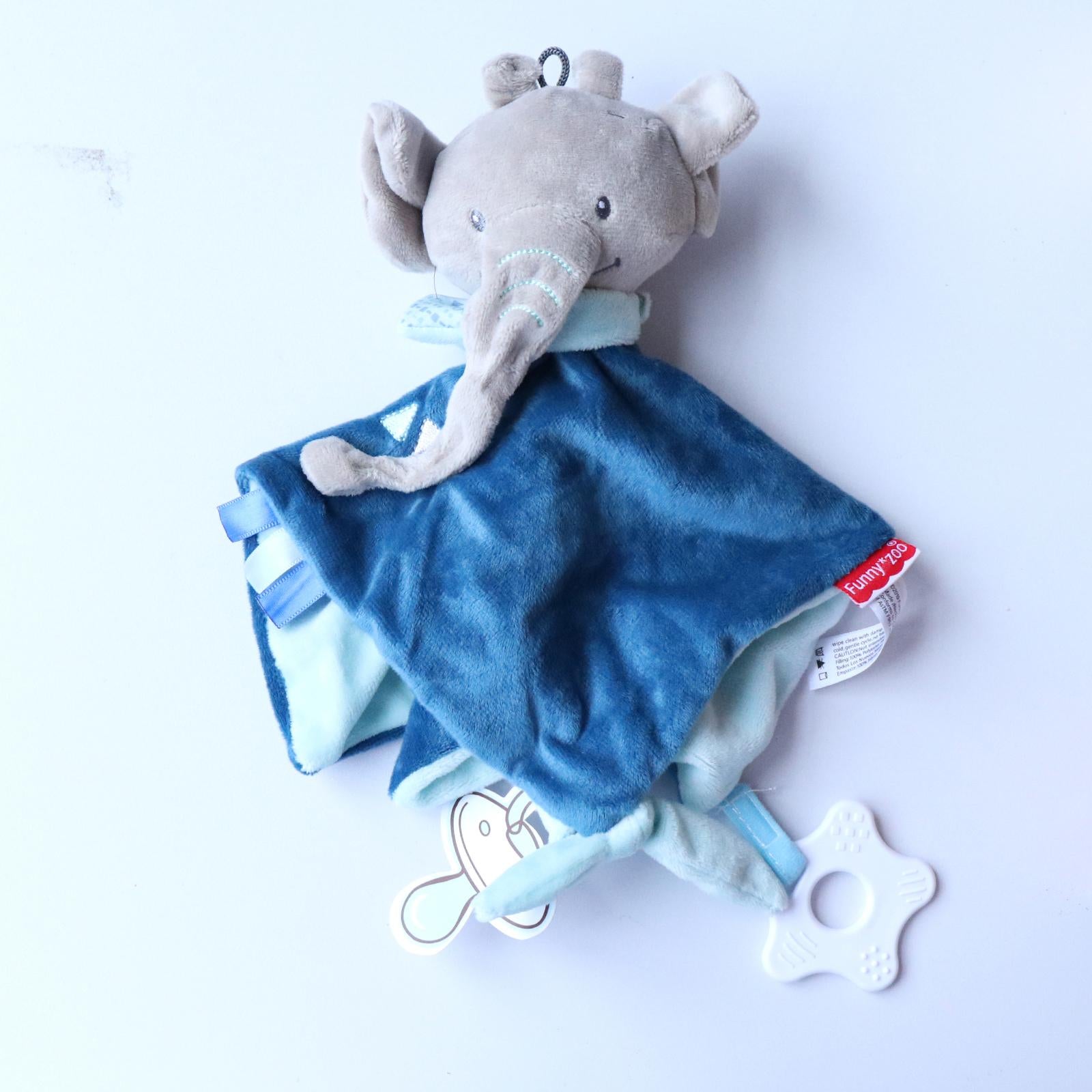 Plush Blanket Teething Security Tag Baby Safety Blanket Dark blue Elephant