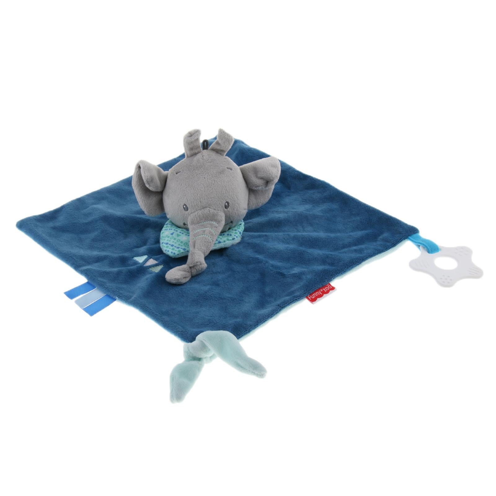 Plush Blanket Teething Security Tag Baby Safety Blanket Dark blue Elephant