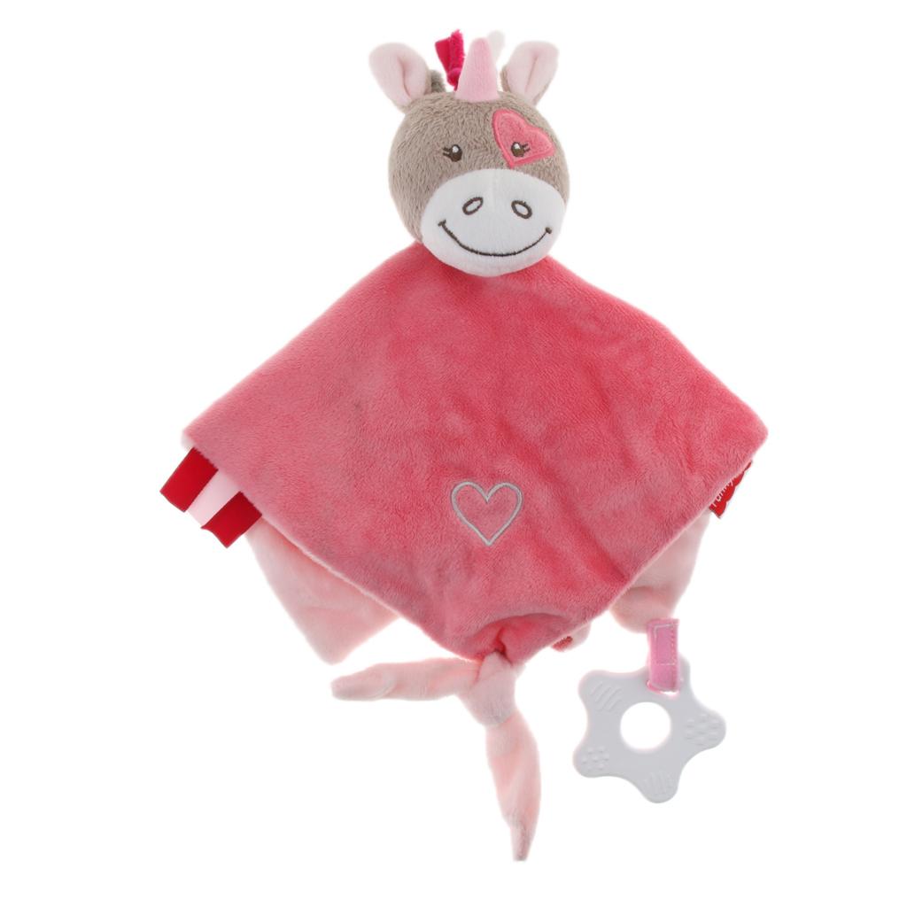 Plush Blanket Teething Security Tag Baby Safety Blanket Orange Donkey