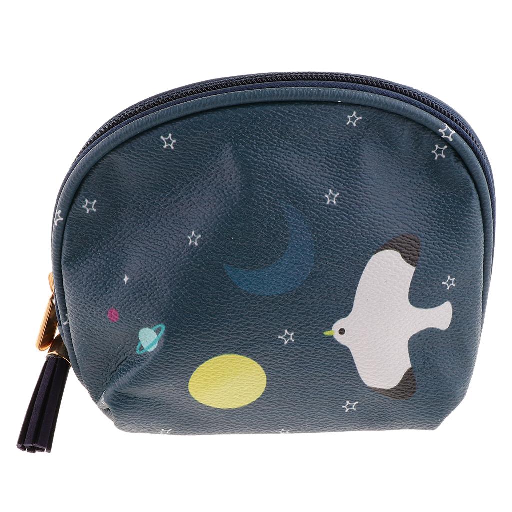 Cute Mini PU Leather Coin Bag Change Purse Wallet Key Pouch Women Girls Navy Blue