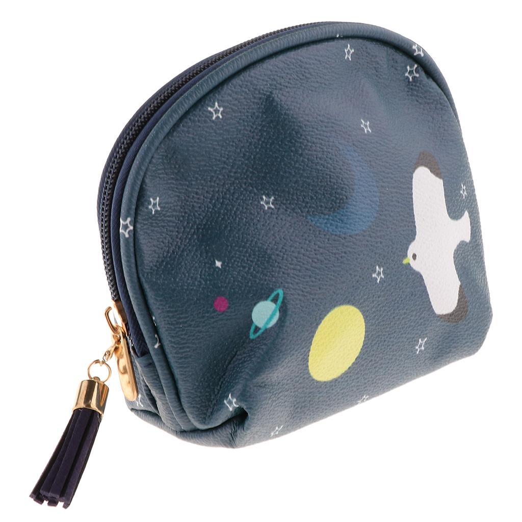 Cute Mini PU Leather Coin Bag Change Purse Wallet Key Pouch Women Girls Navy Blue