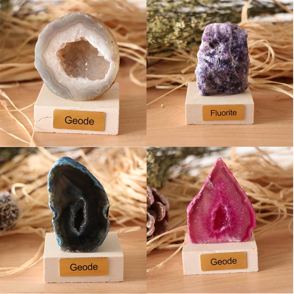 Natural Crystal Geode Fluorite Ornaments Rock for Table Decoration Blue