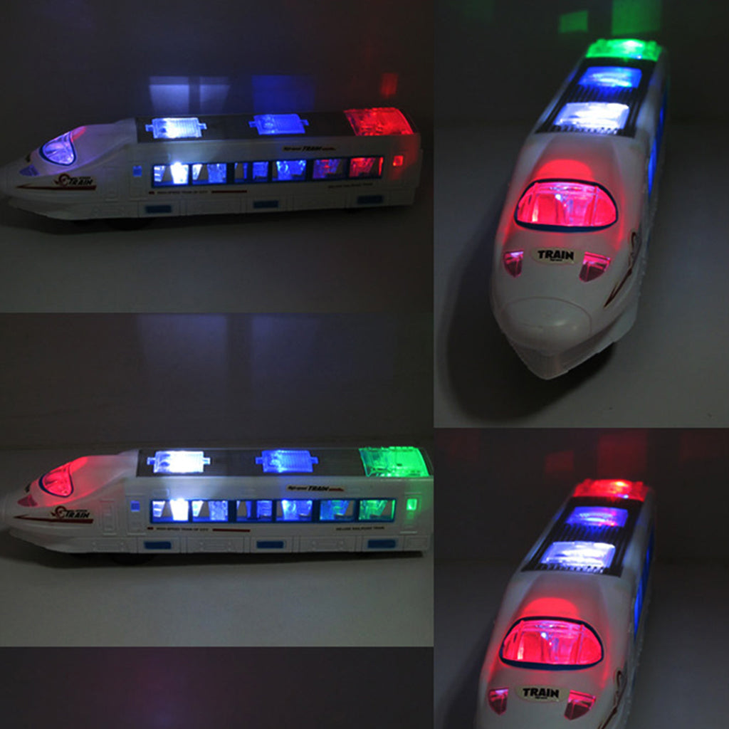 Colorful 3D Lighting Electric Train Toy with Music goes Around and Changes Directions on Contact Locomotive Railway Playset