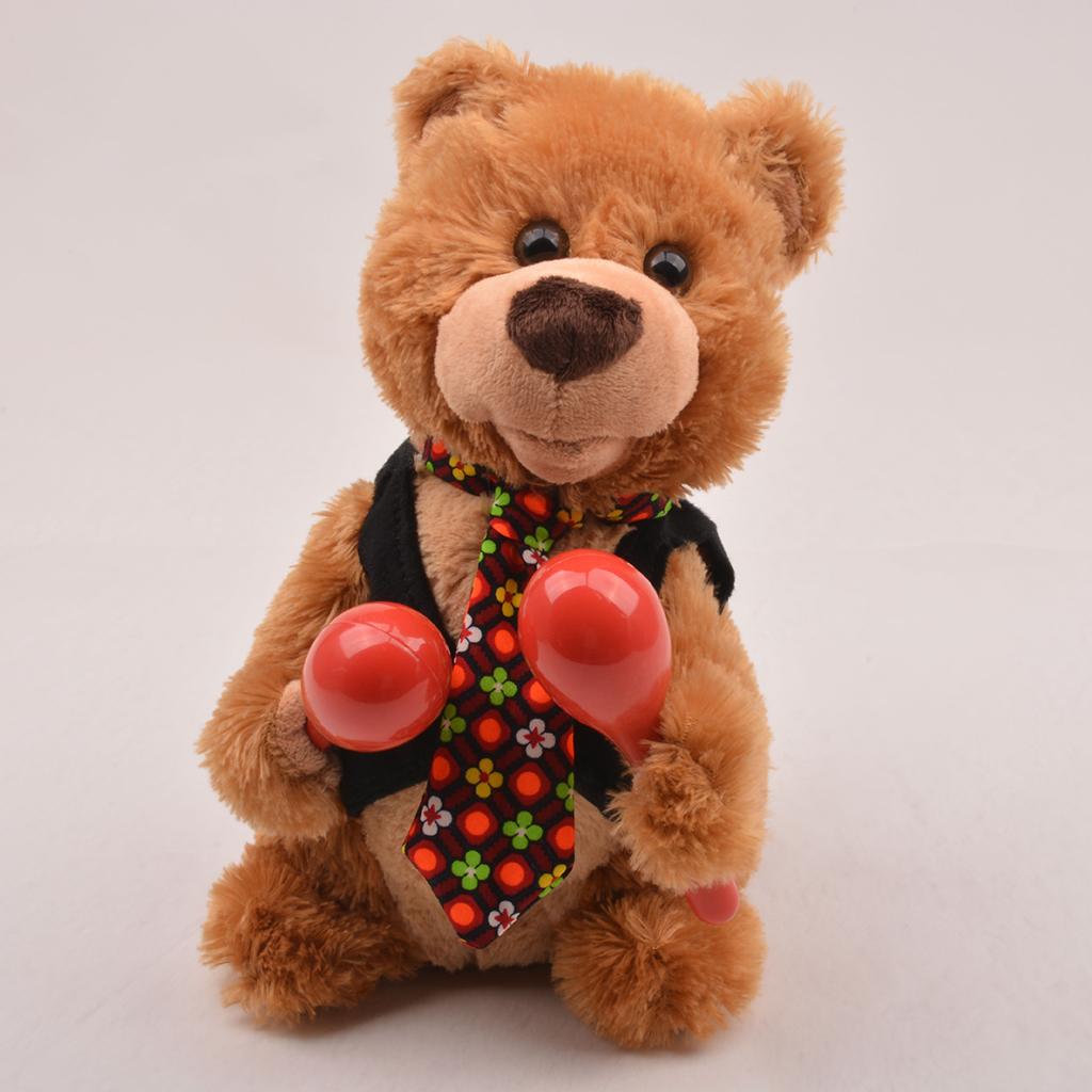 26cm Plush Teddy Bear with Two Maracas, Singing & Swinging Stuffed Animal Doll for Kids Toddlers and Baby