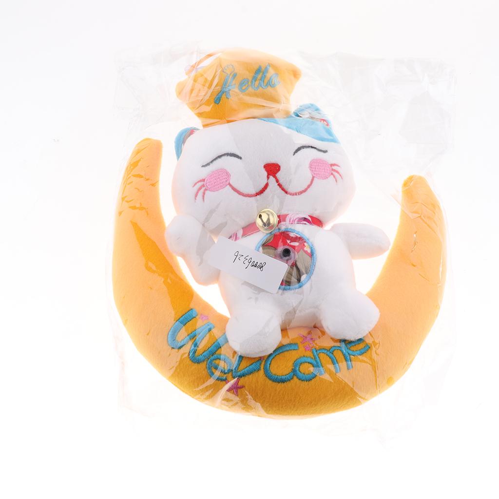 Adorable Plush Stuffed Fortune Cat Electric Animal Toy - Motion Sensor Door Bell Shop Store Visitor Welcome Doll - Moon