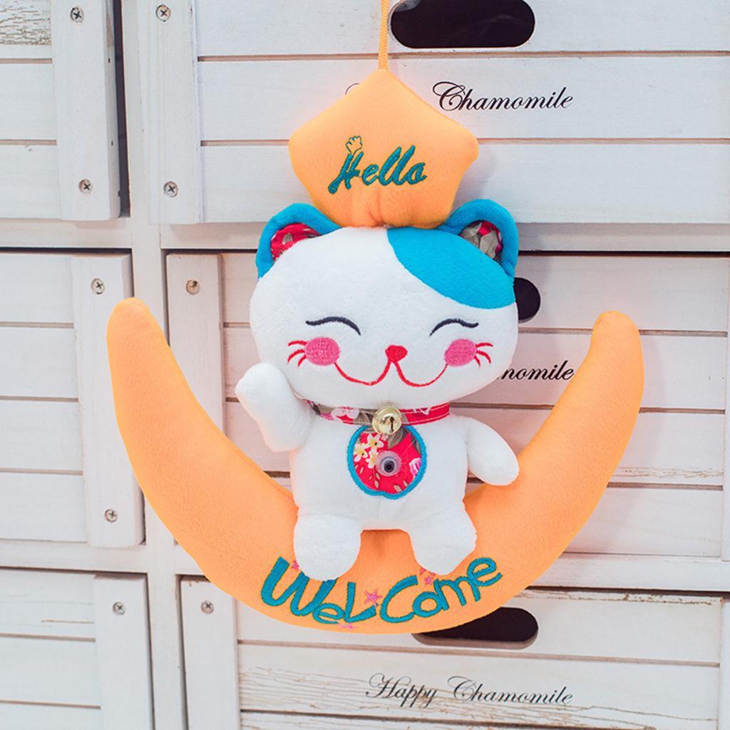 Adorable Plush Stuffed Fortune Cat Electric Animal Toy - Motion Sensor Door Bell Shop Store Visitor Welcome Doll - Moon