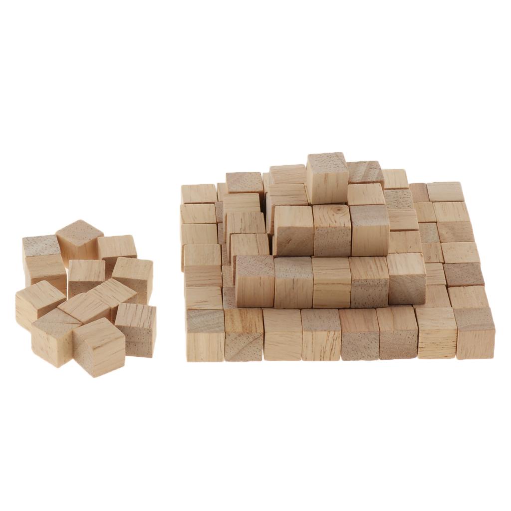 LOT 100PCS NATURAL WOODEN BUILDING BLOCKS BRICKS CUBES SET PINE WOOD ECO TOY