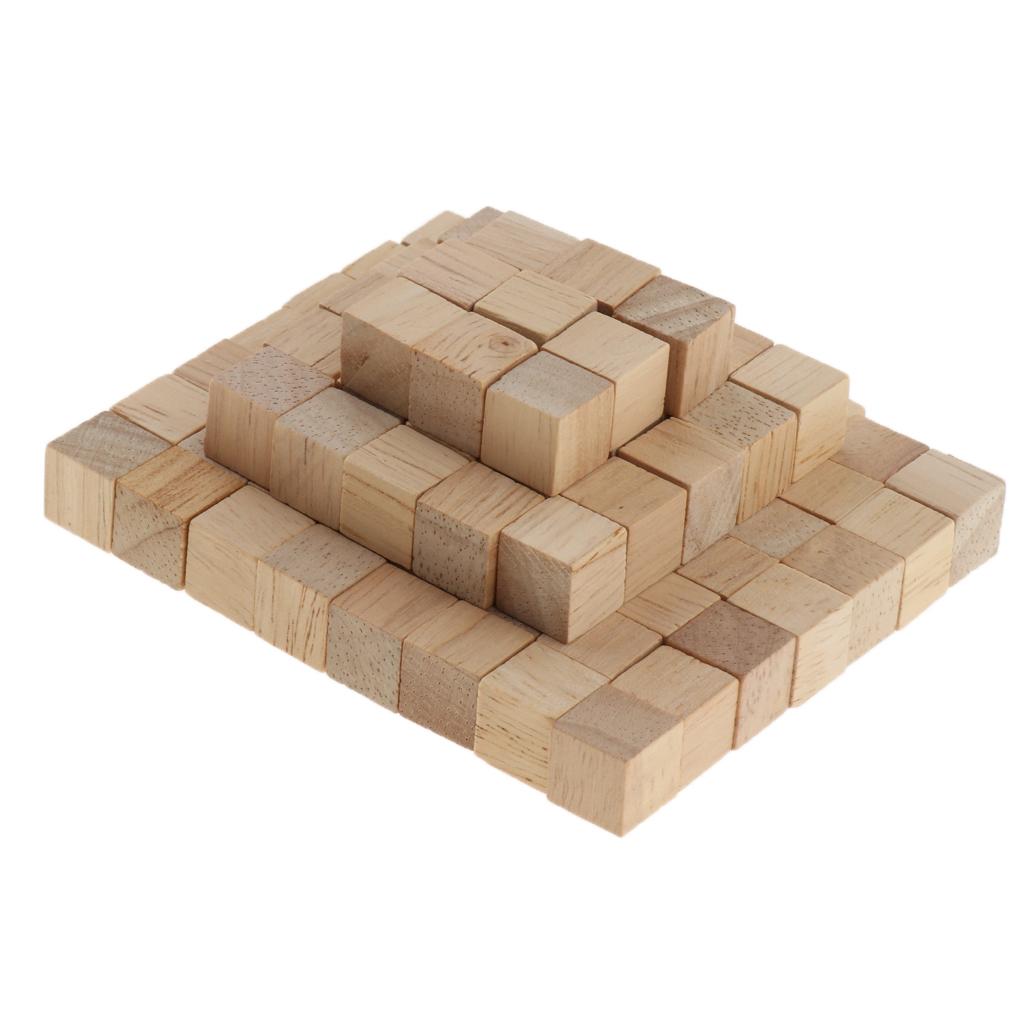 LOT 100PCS NATURAL WOODEN BUILDING BLOCKS BRICKS CUBES SET PINE WOOD ECO TOY