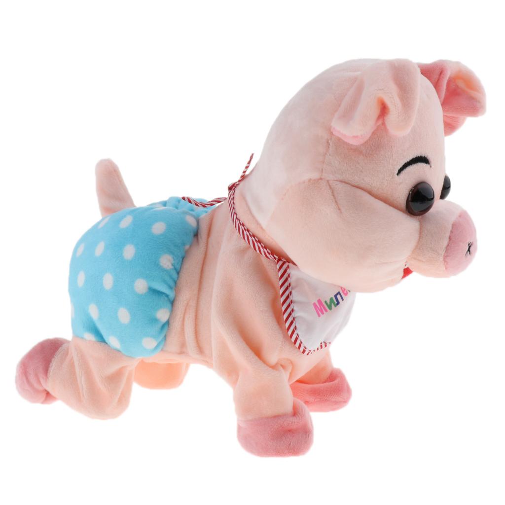 Electric Plush Toy Baby Electronic Bib Singing Crawling Pig For Kids Blue