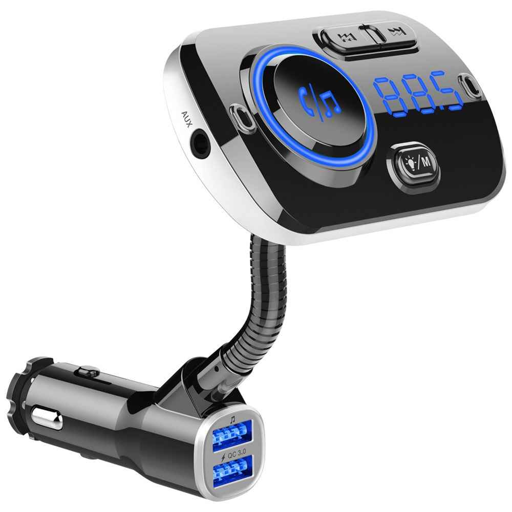 Bluetooth-compatible Car MP3 Player FM Transmitter Fast Charge Dual USB Breathing Atmosphere Light - Black