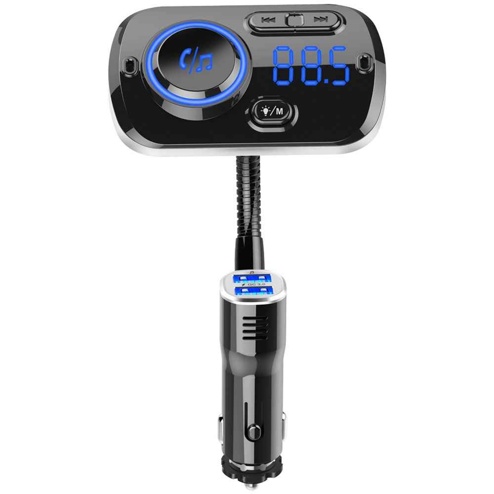 Bluetooth-compatible Car MP3 Player FM Transmitter Fast Charge Dual USB Breathing Atmosphere Light - Black