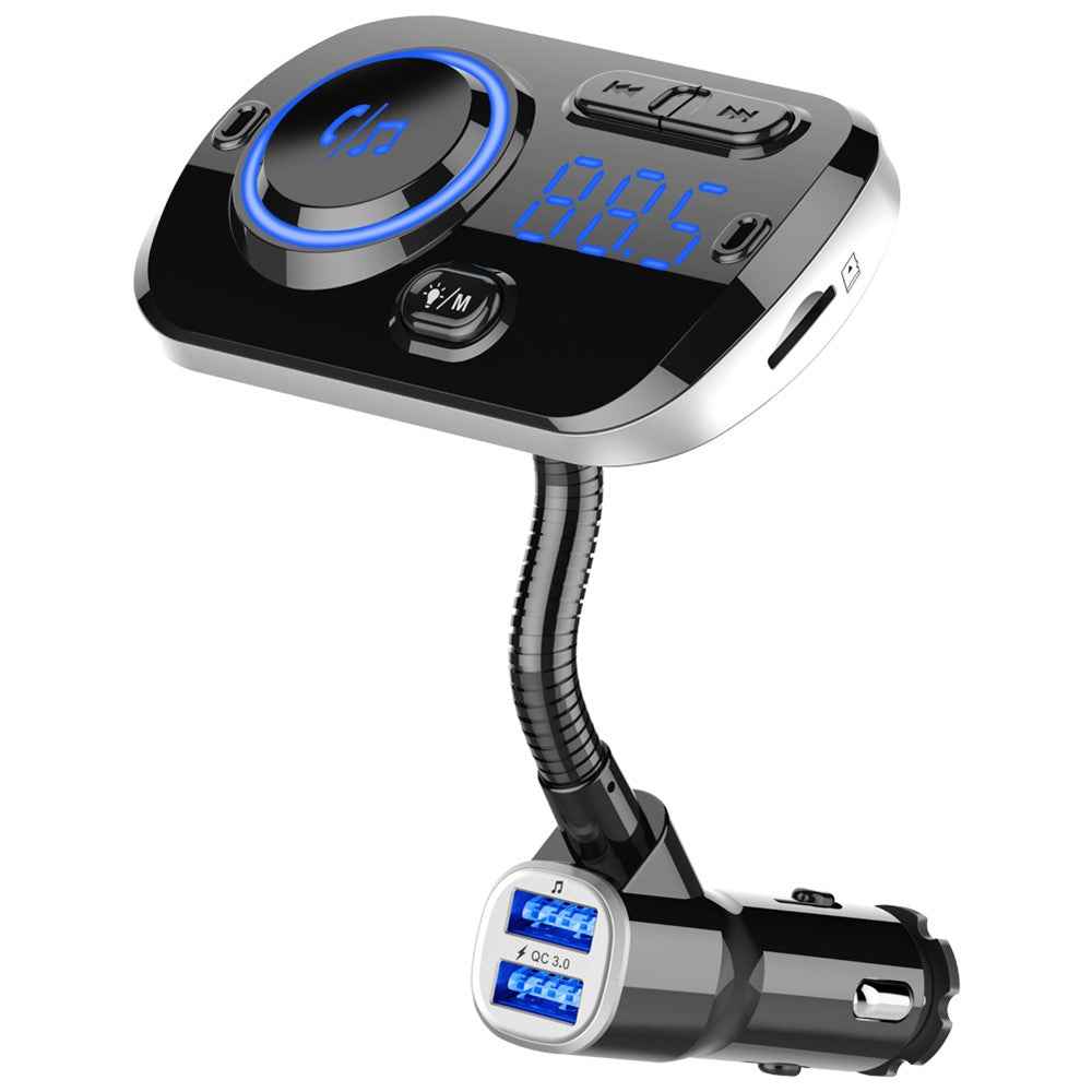 Bluetooth-compatible Car MP3 Player FM Transmitter Fast Charge Dual USB Breathing Atmosphere Light - Black