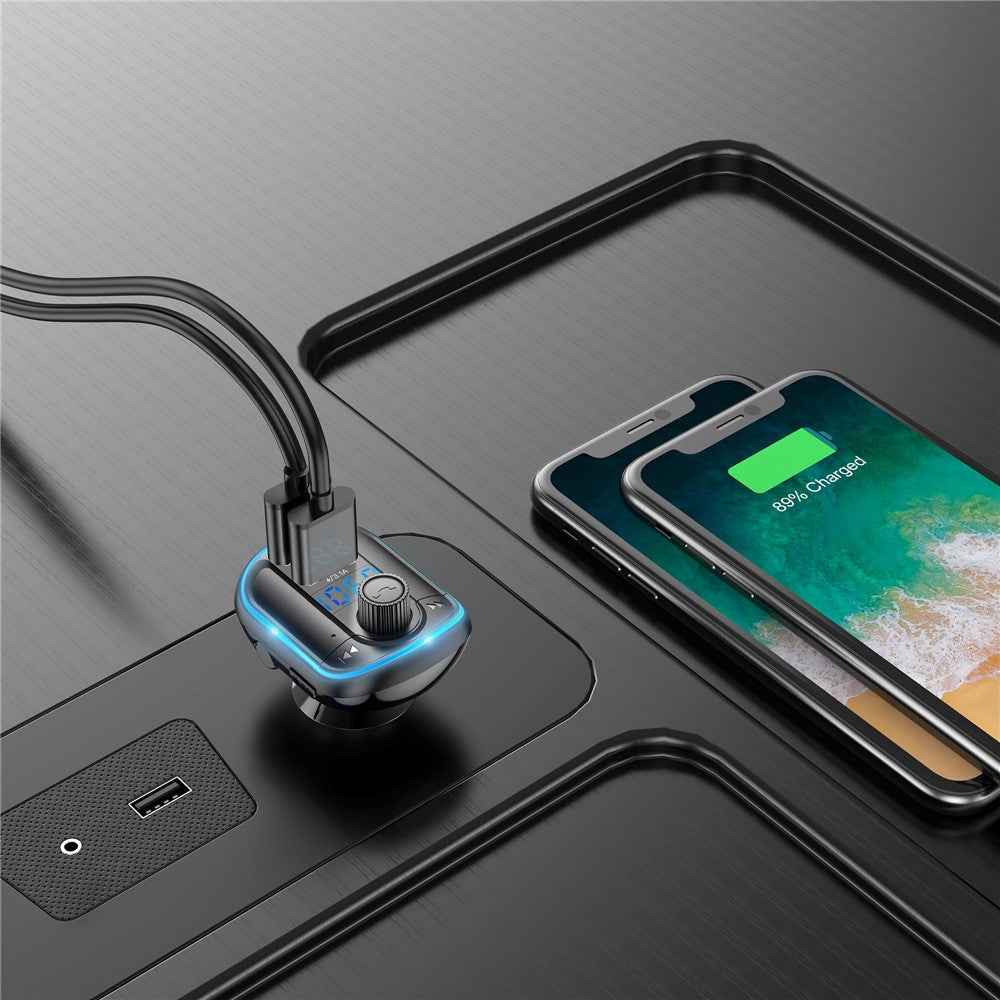 Bluetooth-compatible Hands-free Car Kit MP3 Player FM Transmitter USB Charger with Breathing Light