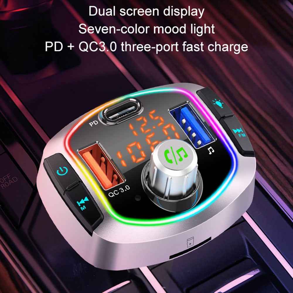 Multifunction Bluetooth-compatible Car FM Transmitter MP3 Player PD+QC3.0 Car Charger