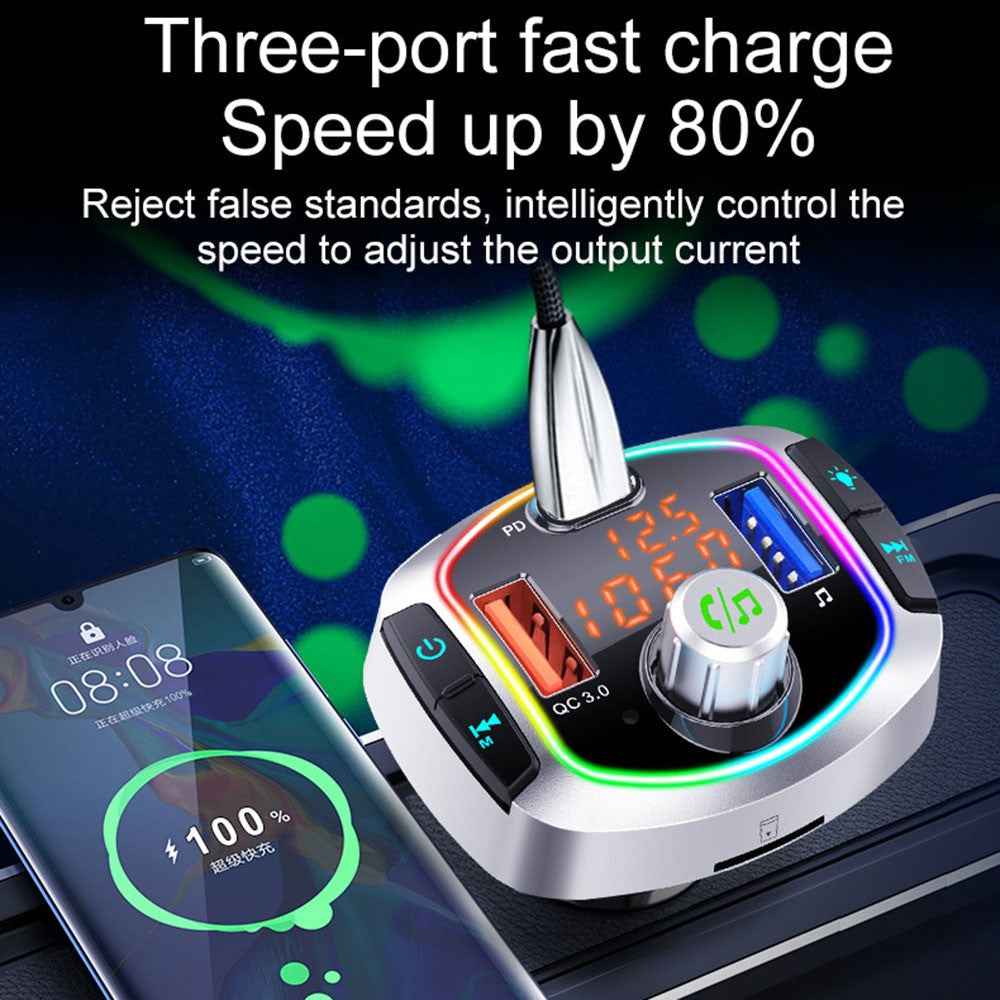 Multifunction Bluetooth-compatible Car FM Transmitter MP3 Player PD+QC3.0 Car Charger