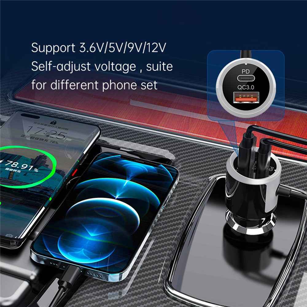 Bluetooth-compatible Car FM Transmitter Audio Adapter Receiver PD & QC3.0 Bluetooth-compatible Car Adapter Colorful LED Backlit