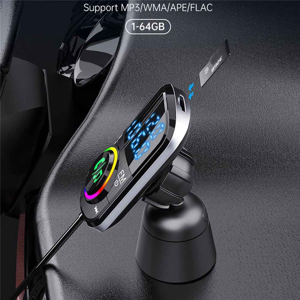 Bluetooth-compatible Car FM Transmitter Audio Adapter Receiver PD & QC3.0 Bluetooth-compatible Car Adapter Colorful LED Backlit