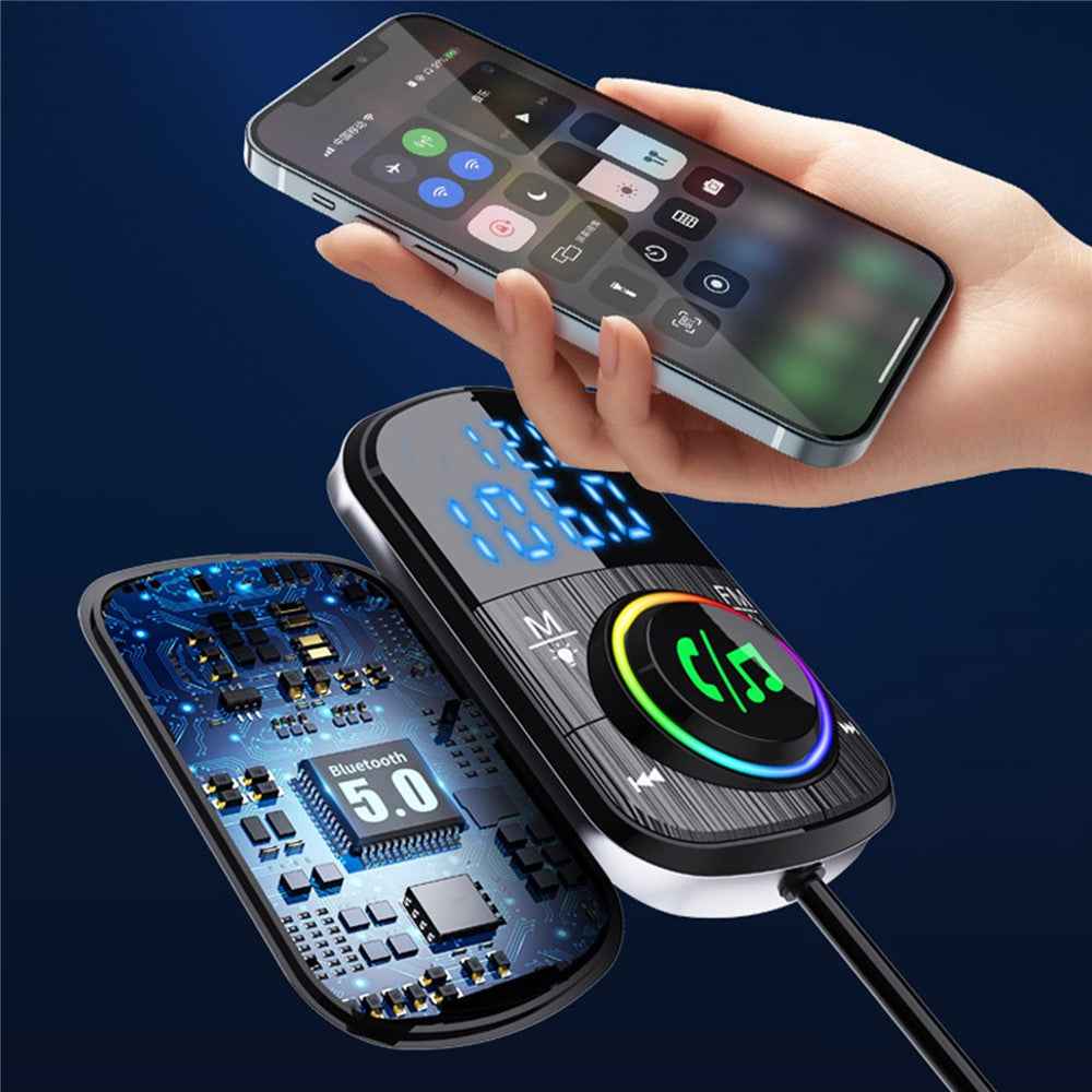 Bluetooth-compatible Car FM Transmitter Audio Adapter Receiver PD & QC3.0 Bluetooth-compatible Car Adapter Colorful LED Backlit