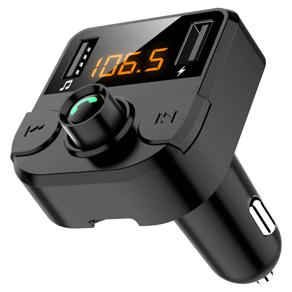 BT36B Dual USB Car Charger with FM Transmitter Bluetooth-compatible Hands-free FM Modulator Car Phone Charger - Black