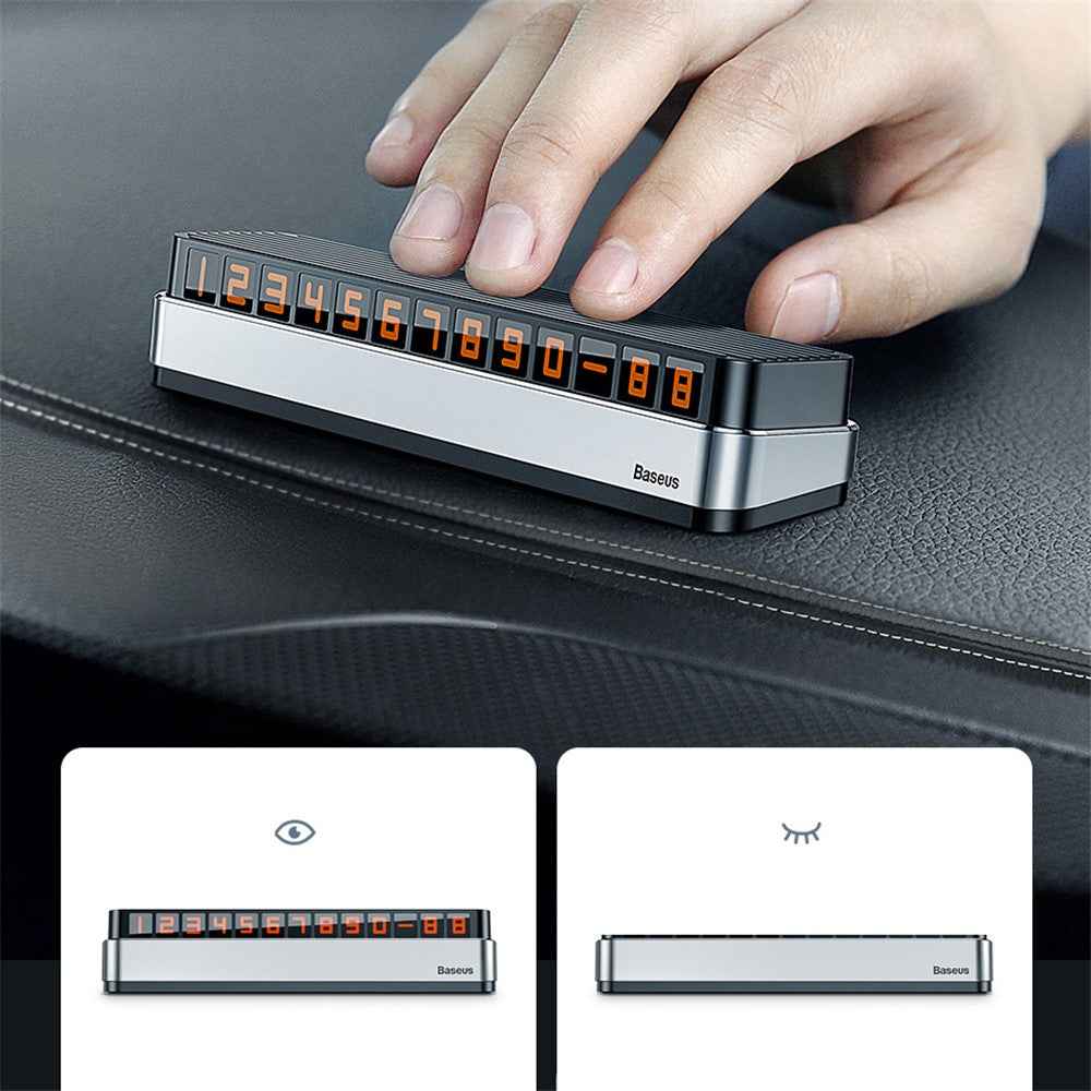 BASEUS Car Temporary Parking Number Plate Luminous Car Parking Card Phone Number Card - Silver
