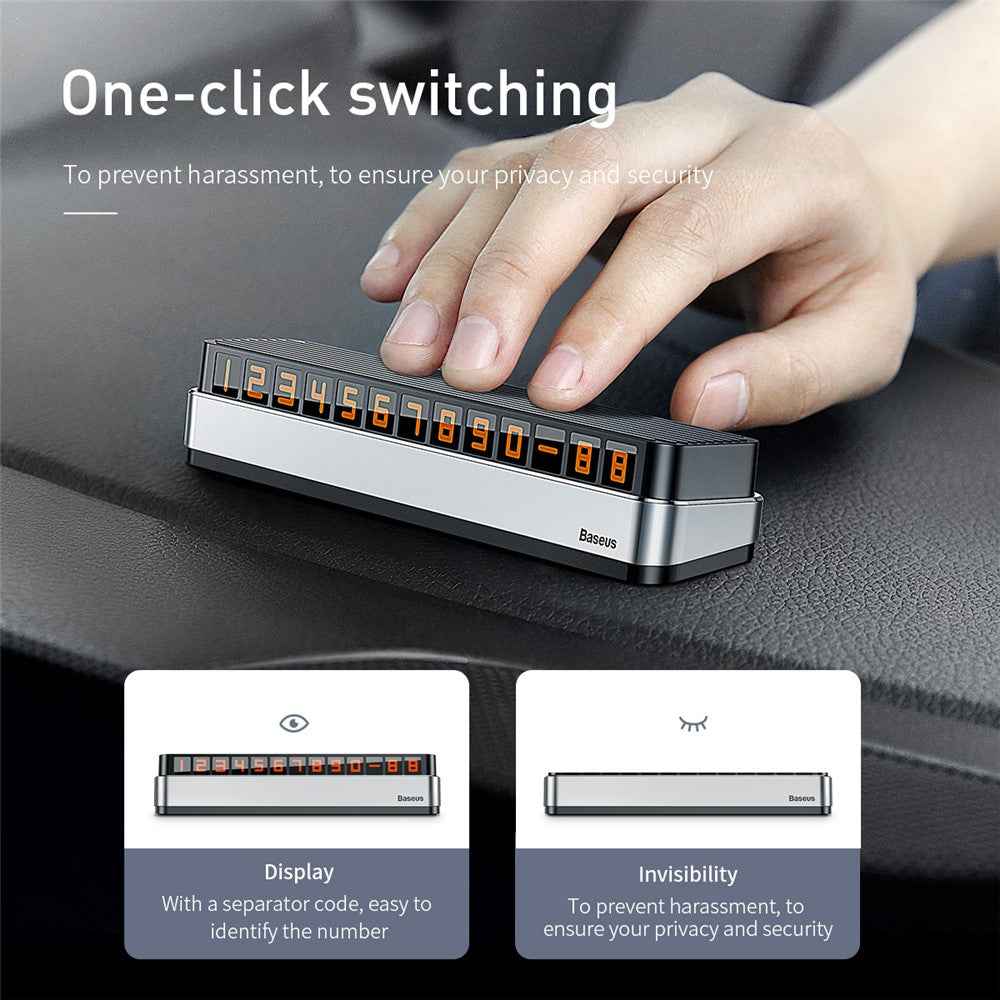BASEUS Car Temporary Parking Number Plate Luminous Car Parking Card Phone Number Card - Silver