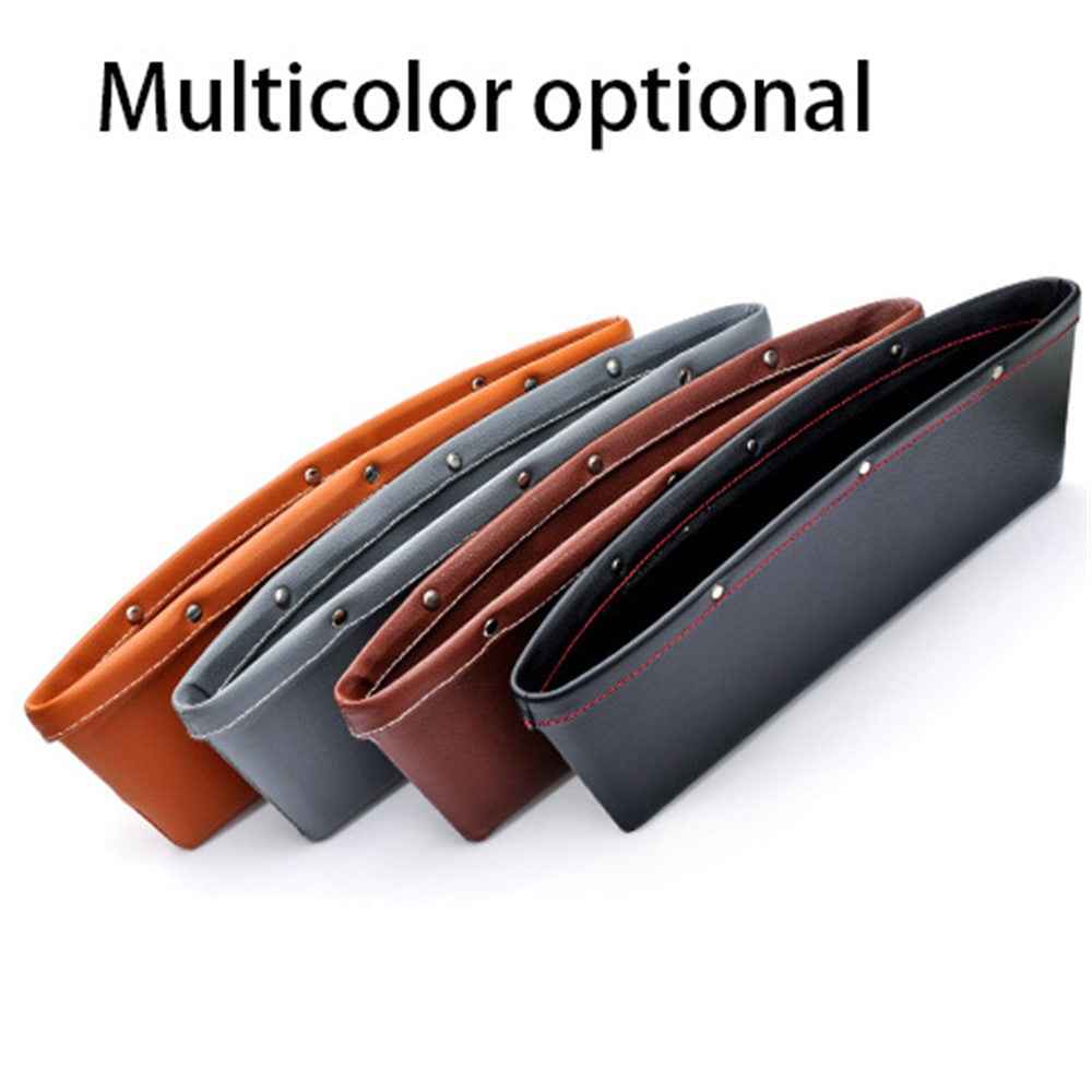 2Pcs/Set PU Leather Car Seat Side Gap Storage Bag for Wallet, Phones, Maps, Cash etc. - Coffee
