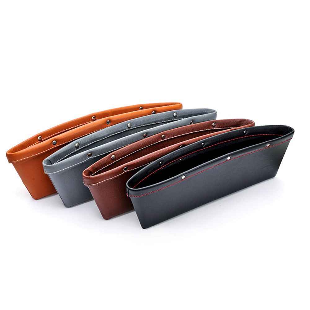 2Pcs/Set PU Leather Car Seat Side Gap Storage Bag for Wallet, Phones, Maps, Cash etc. - Coffee