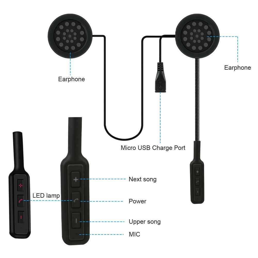 BT8 Motorcycle Helmet Bluetooth-compatible Headset Wireless Earphone Hands-free Speakers Music Headphone
