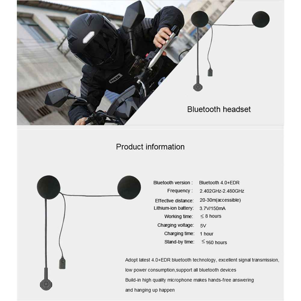 Wireless Bluetooth-compatible Headset Motorcycle Helmet Handsfree Music Calling Headphone