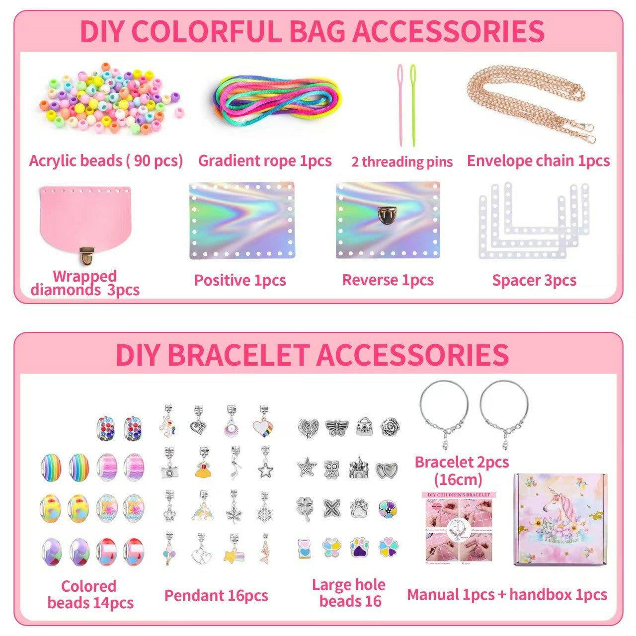 151Pcs Kids Bracelet Bag Making Kit Girls DIY Bracelet Pendants Beads Set with Gift Box - Colorful