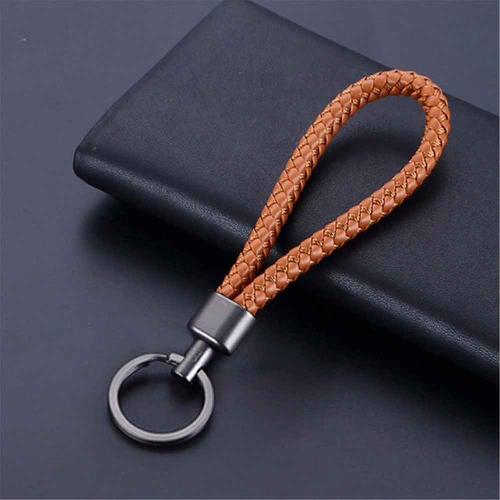 Woven Handmade PU Leather Keychain Men Women Car Key Ring - Brown