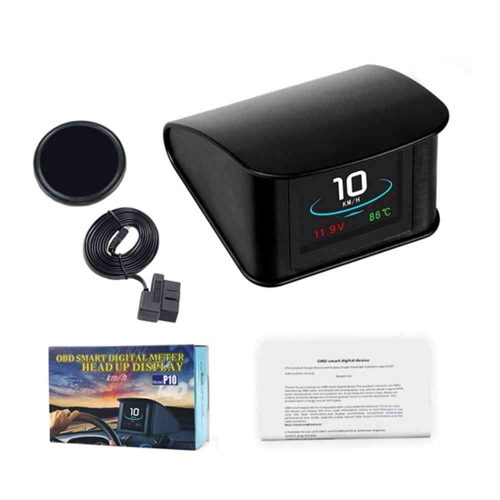 P10 OBD2 OBD Car Speedometer Thermometer Driving Computer Temperature Gauge Hud Head Up Display