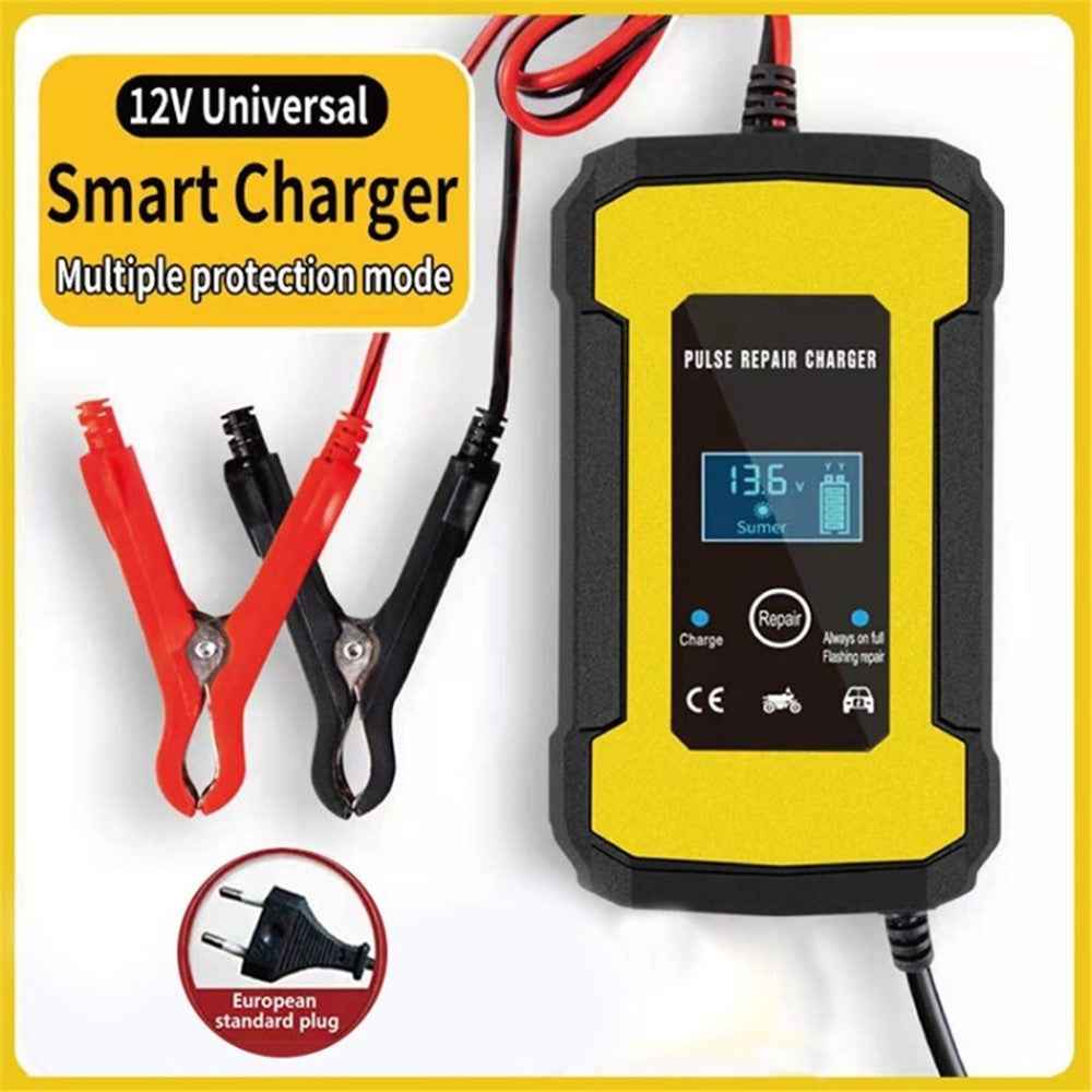 12V 6A Car Battery Charger One-click Repair Intelligent Control 110V to 220V Motorcycle Lead Acid Battery Adapter - EU Plug