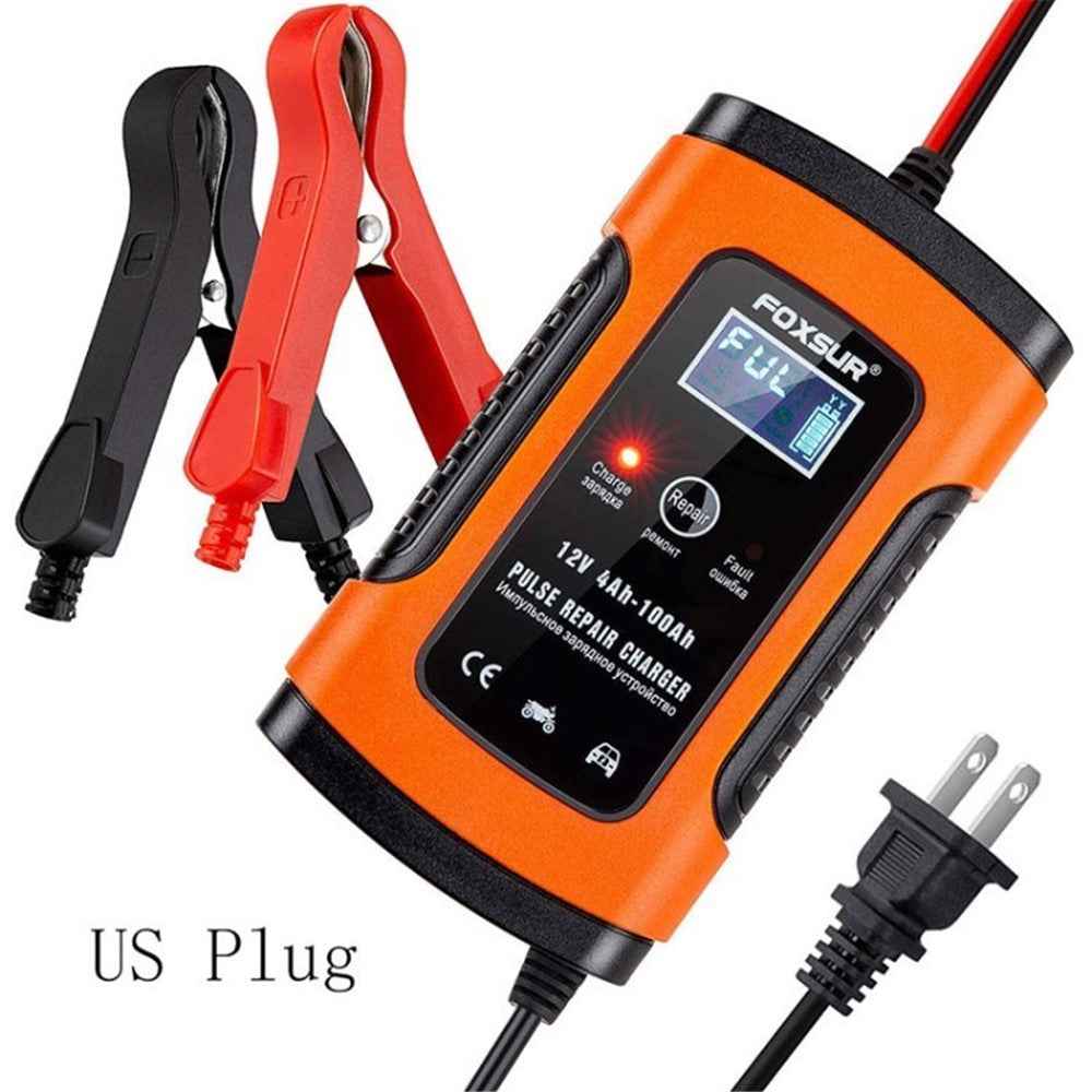 FOXSUR Universal 5A 12V Smart Battery Charger Motorcycle Car Battery Pulse Repair Charger - Red / US Plug