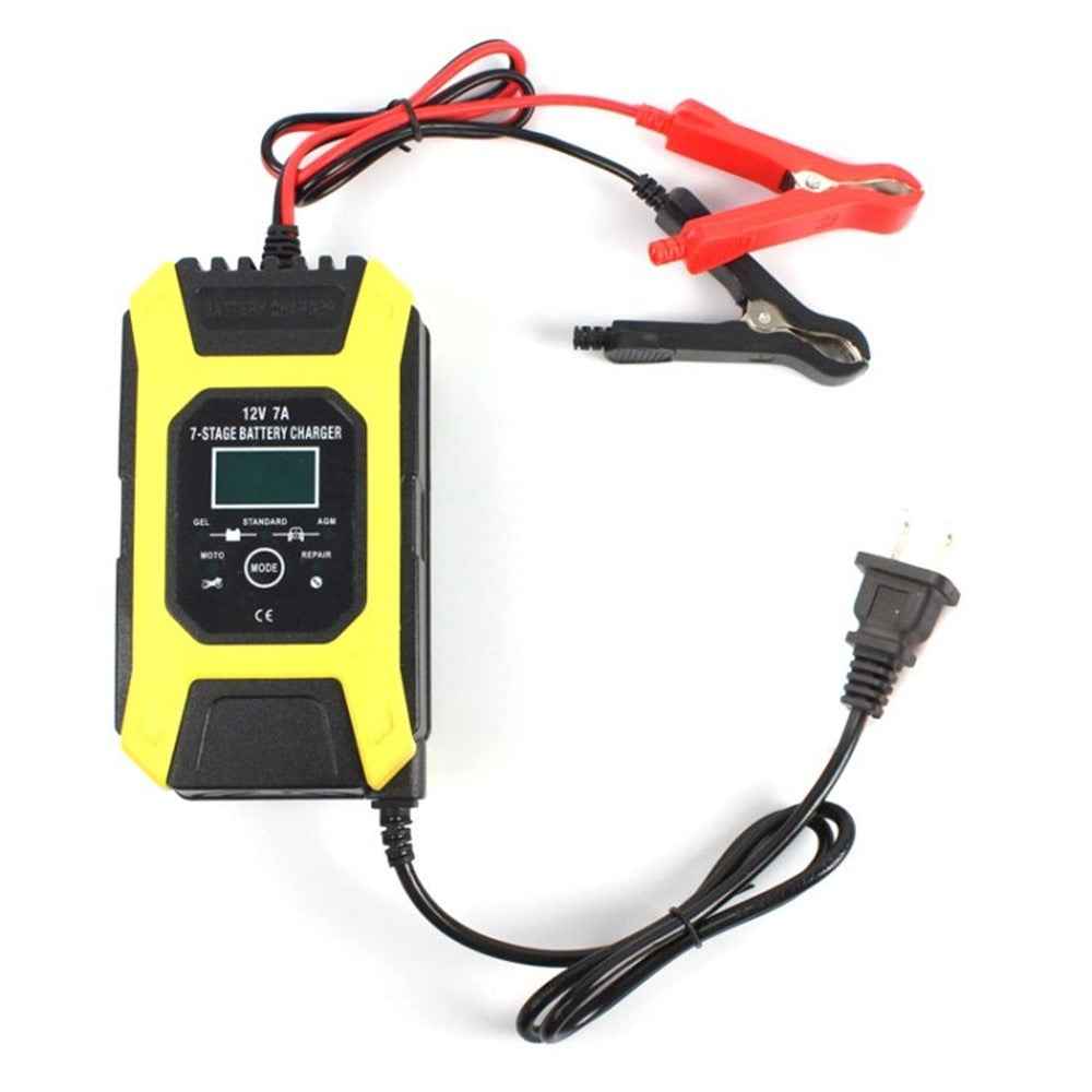 FOXSUR 12V 7A 7-Stage Battery Charger Automobile Pulse Repair Lead-Acid Battery Charger Maintainer for Car, Motorcycle - Yellow / US Plug