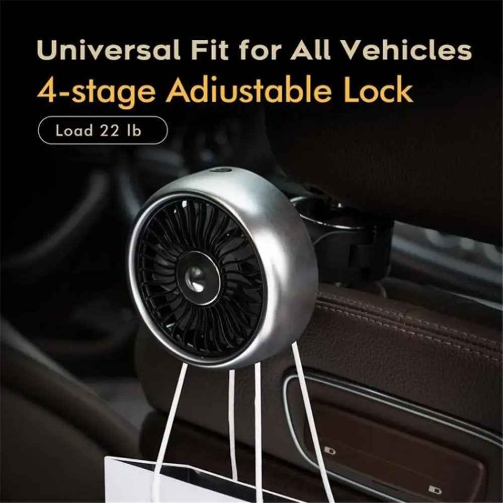 Car Backseat Electric Fan for Rear Seat Passenger with 3 Speed Modes + RGB Light for Vehicles SUV Truck - Black+Silver