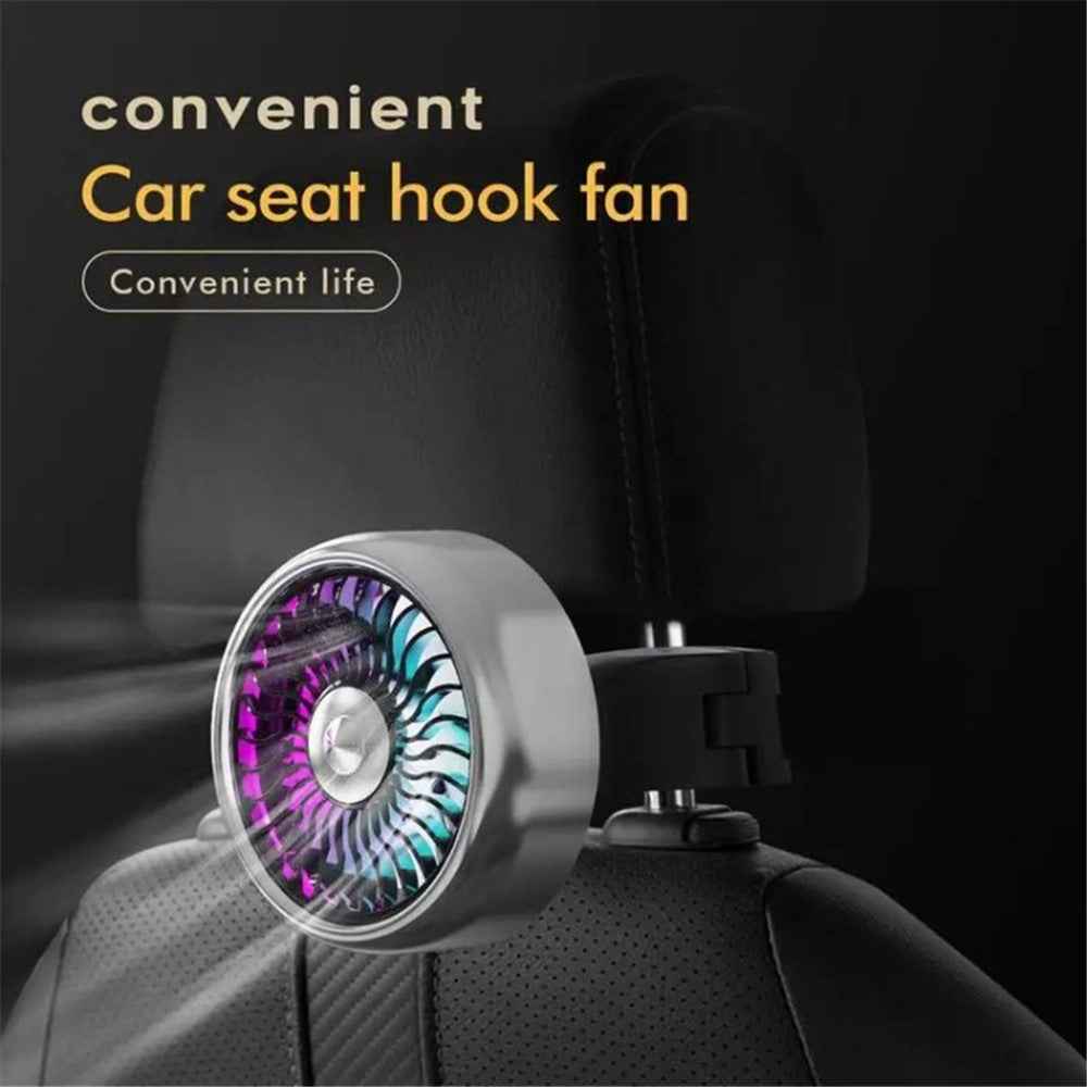 Car Backseat Electric Fan for Rear Seat Passenger with 3 Speed Modes + RGB Light for Vehicles SUV Truck - Black+Silver