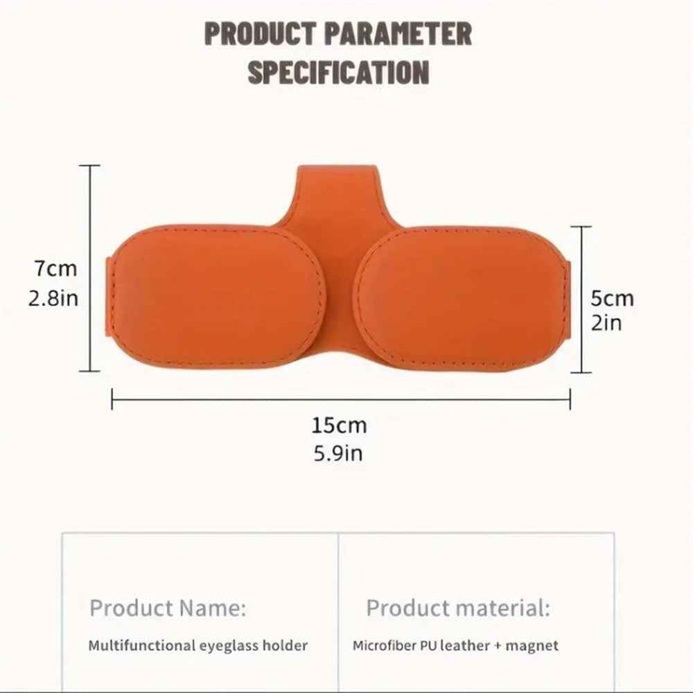 Car Sunglasses Holder Vehicle Visor Clip Magnetic PU Leather Sun Glasses Eyeglass Hanger - Orange