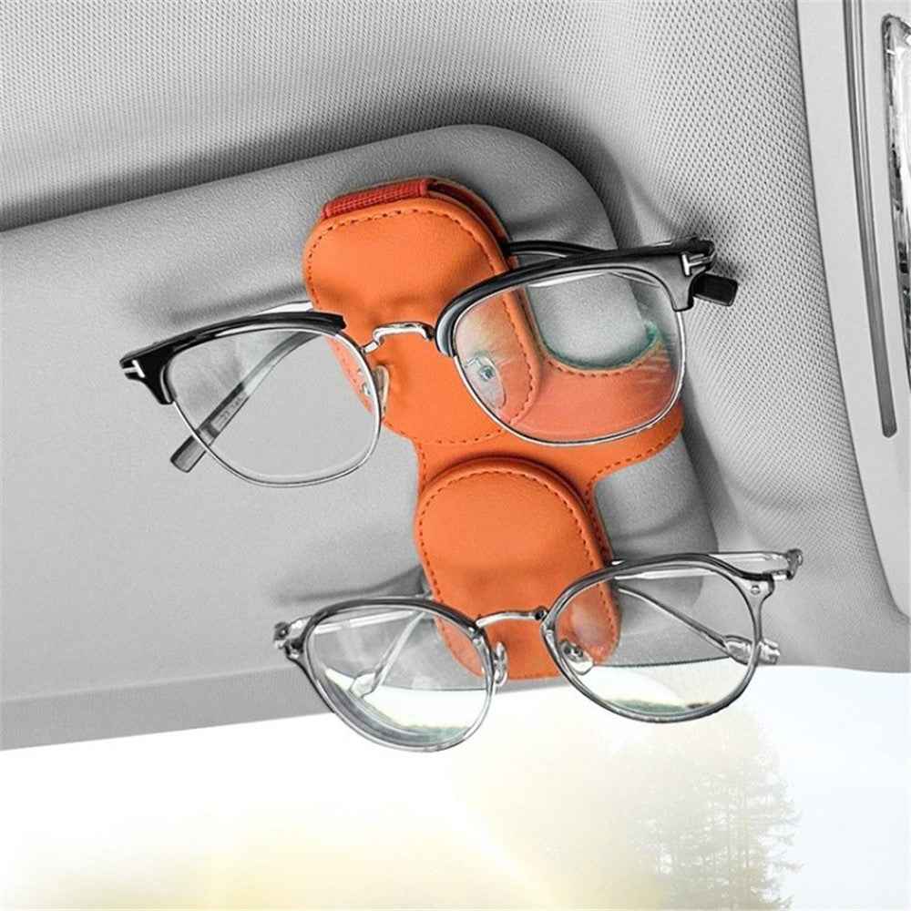 Car Sunglasses Holder Vehicle Visor Clip Magnetic PU Leather Sun Glasses Eyeglass Hanger - Grey