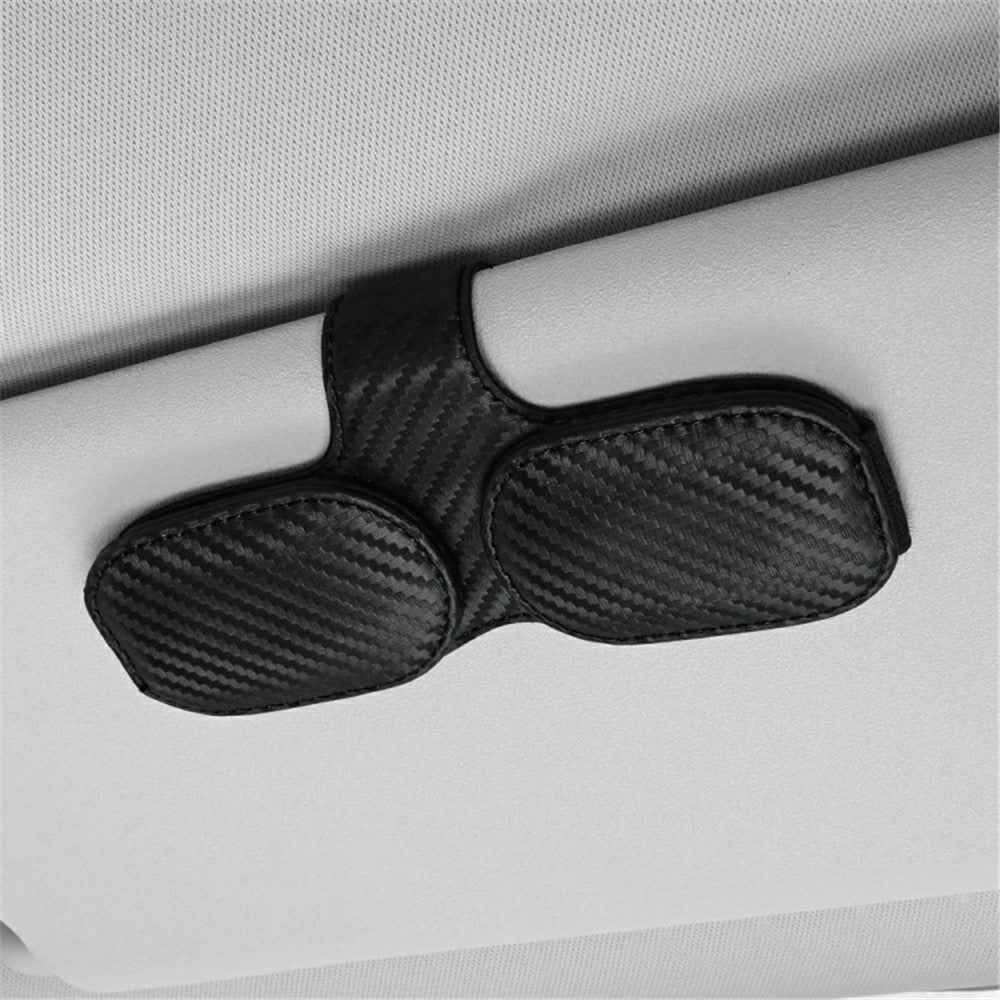 Car Sunglasses Holder Vehicle Visor Clip Magnetic PU Leather Sun Glasses Eyeglass Hanger - Black Carbon Fiber