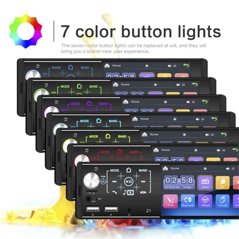 Z1 Touch Screen Dual USB Car Bluetooth-compatible MP5 Player Colorful Light FM Radio Media Player