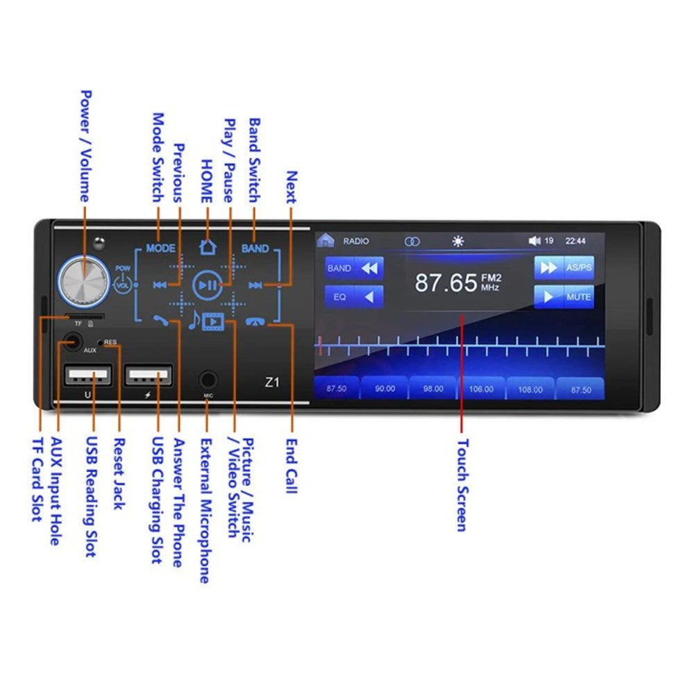 Z1 Touch Screen Dual USB Car Bluetooth-compatible MP5 Player Colorful Light FM Radio Media Player